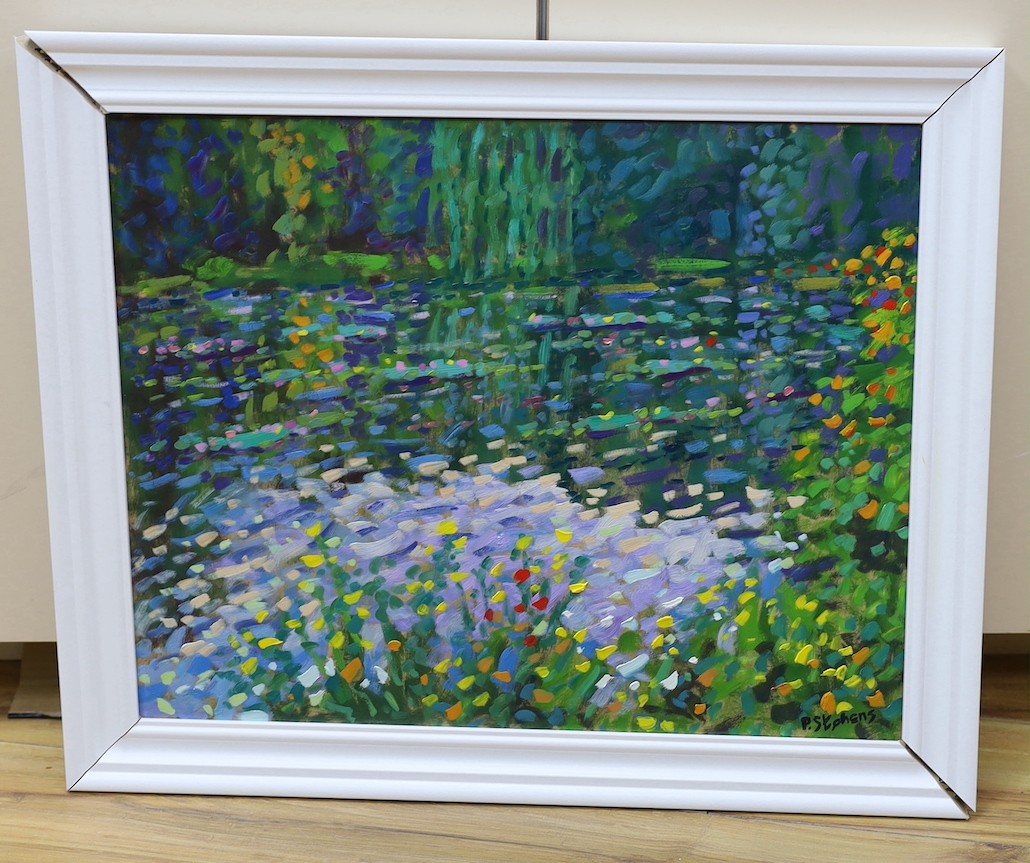 Paul Stephens (Contemporary), oil on board, 'Monet's Garden, Water Lilies', signed, 40 x 50cm.